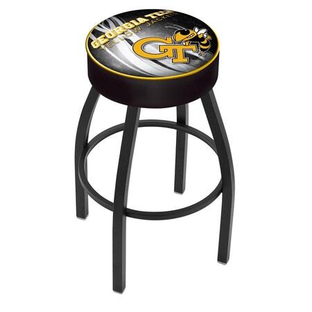 Holland Bar Stool Co 25" 4" Georgia Tech Cushion Seat, Blk Wrinkle Base Swivel Bar Stool L8B125GATech-D2